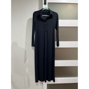 Tahari dark blue Long Sleeve Collared Maxi Dress Size 4